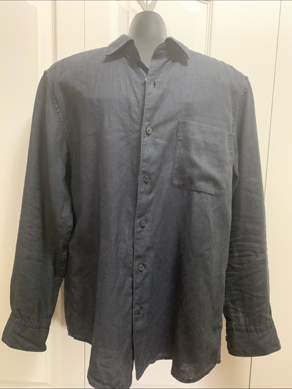 100% Linen Uniqlo L Black Button-Front Shirt